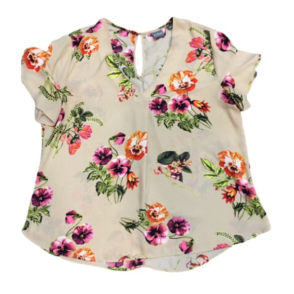 soho new york Tops - Soho New York Jeans Beige Floral Top Size XL